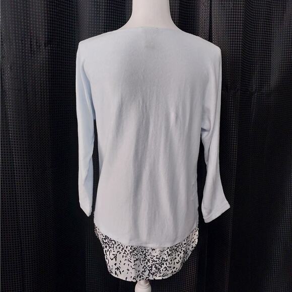ANN TAYLOR! BABY BLUE ULTRA LIGHTWEIGHT SWEATER W/BLACK & WHITE LEAF SKIRT! SZ M - Picture 5 of 7